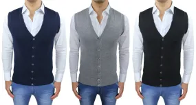 Gilet smanicato uomo slim fit inverno casual elegante corpetto maglia a cardigan