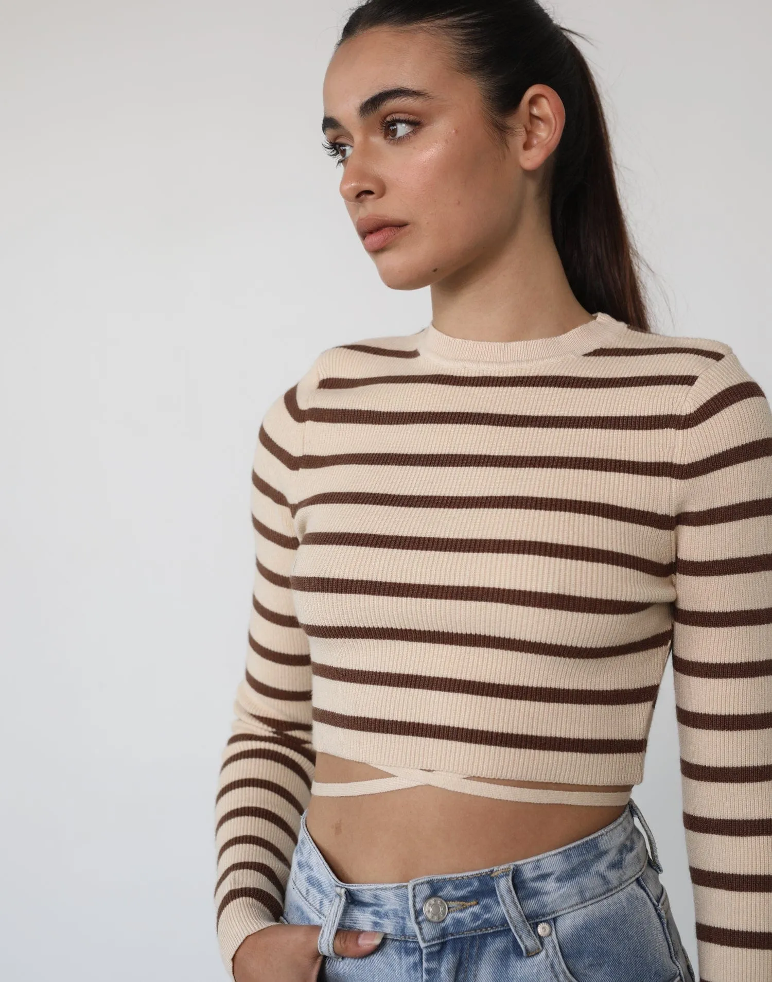 Grayson Long Sleeve Top (Beige/Brown)