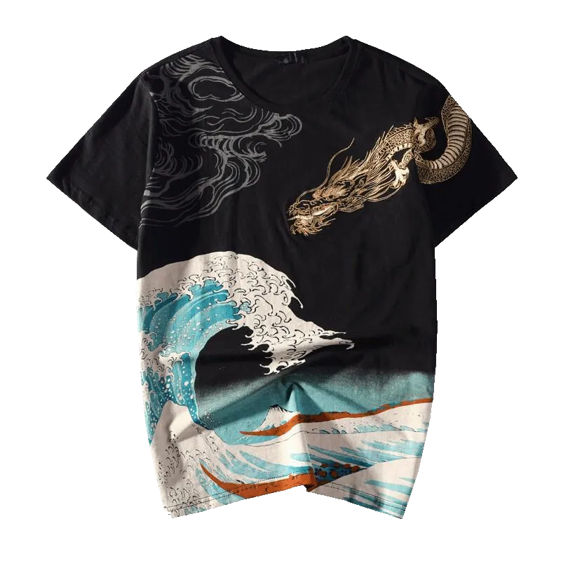 Great wave off Kanagawa Embroidery T-Shirt