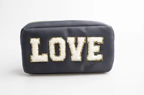 Grey Medium Nylon Pouch with L-O-V-E patches