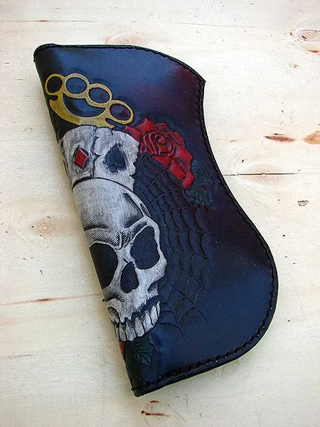 Handmade biker wallet with skull and knuckles