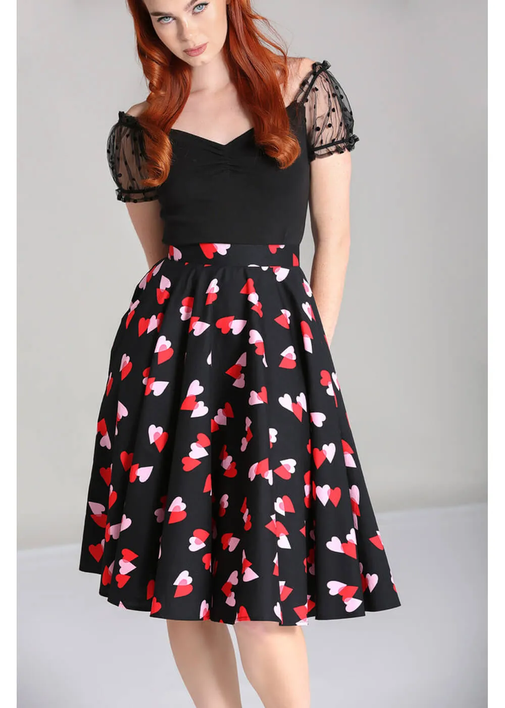 Hell Bunny Confetti Hearts 50's Swing Skirt Black