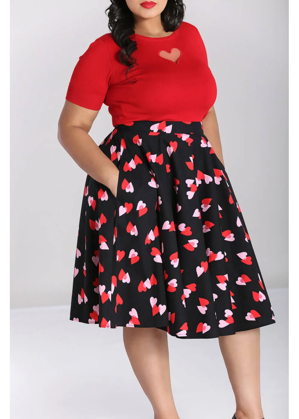 Hell Bunny Confetti Hearts 50's Swing Skirt Black