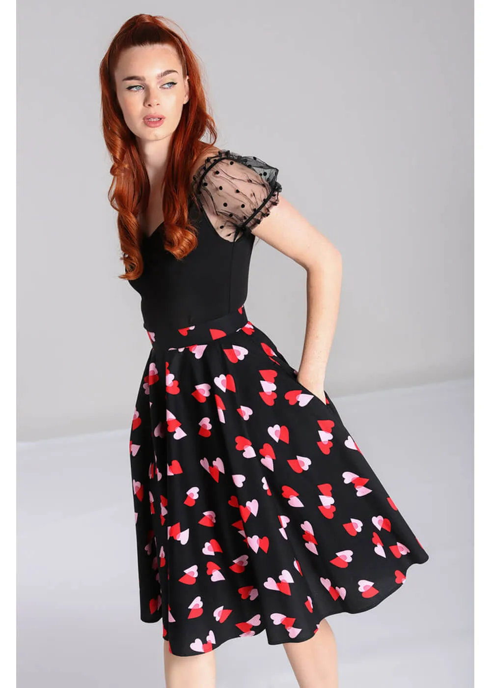 Hell Bunny Confetti Hearts 50's Swing Skirt Black