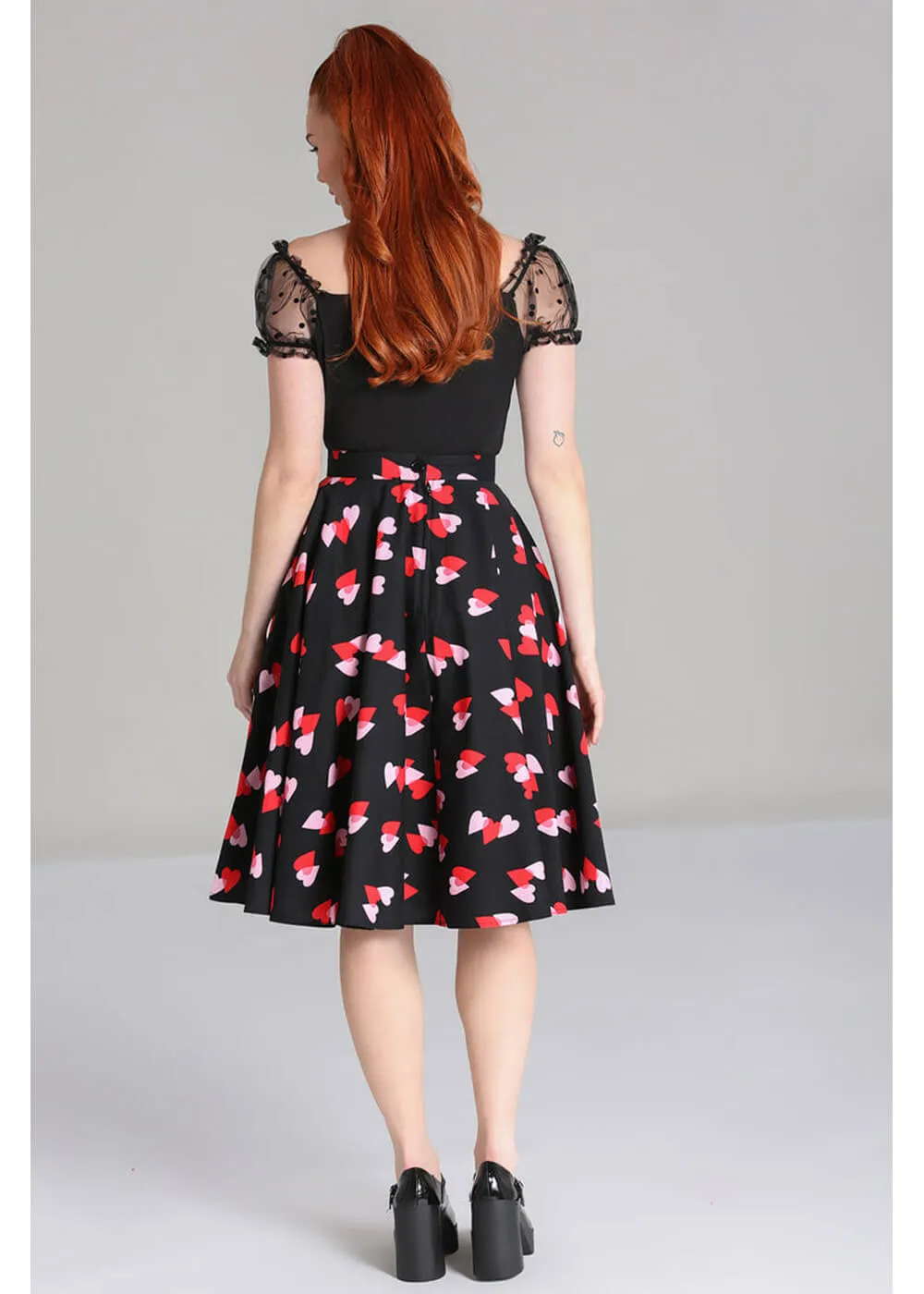 Hell Bunny Confetti Hearts 50's Swing Skirt Black