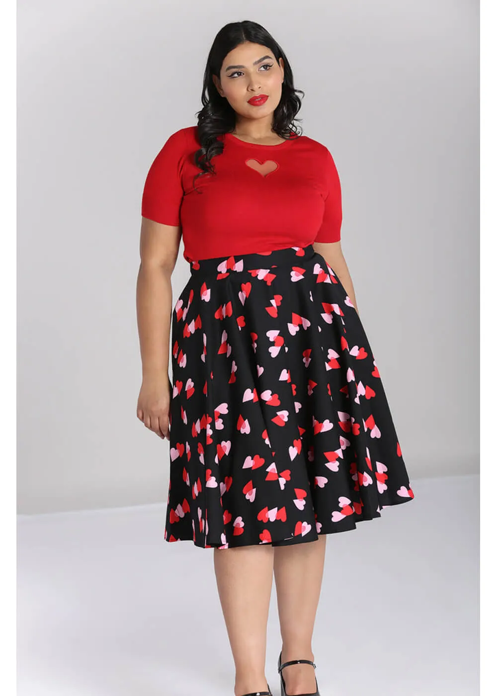 Hell Bunny Confetti Hearts 50's Swing Skirt Black