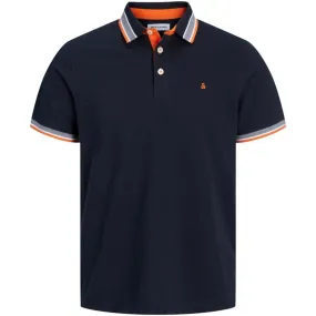 Jack & Jones Paulos Tipped Polo Shirt Black Navy/Neon