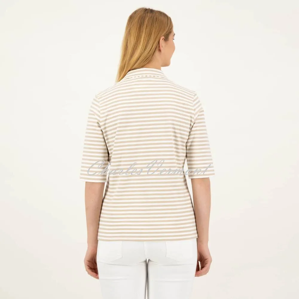 Just White Jersey Stretch Blouse - Style J1942 (Beige / Off-White)