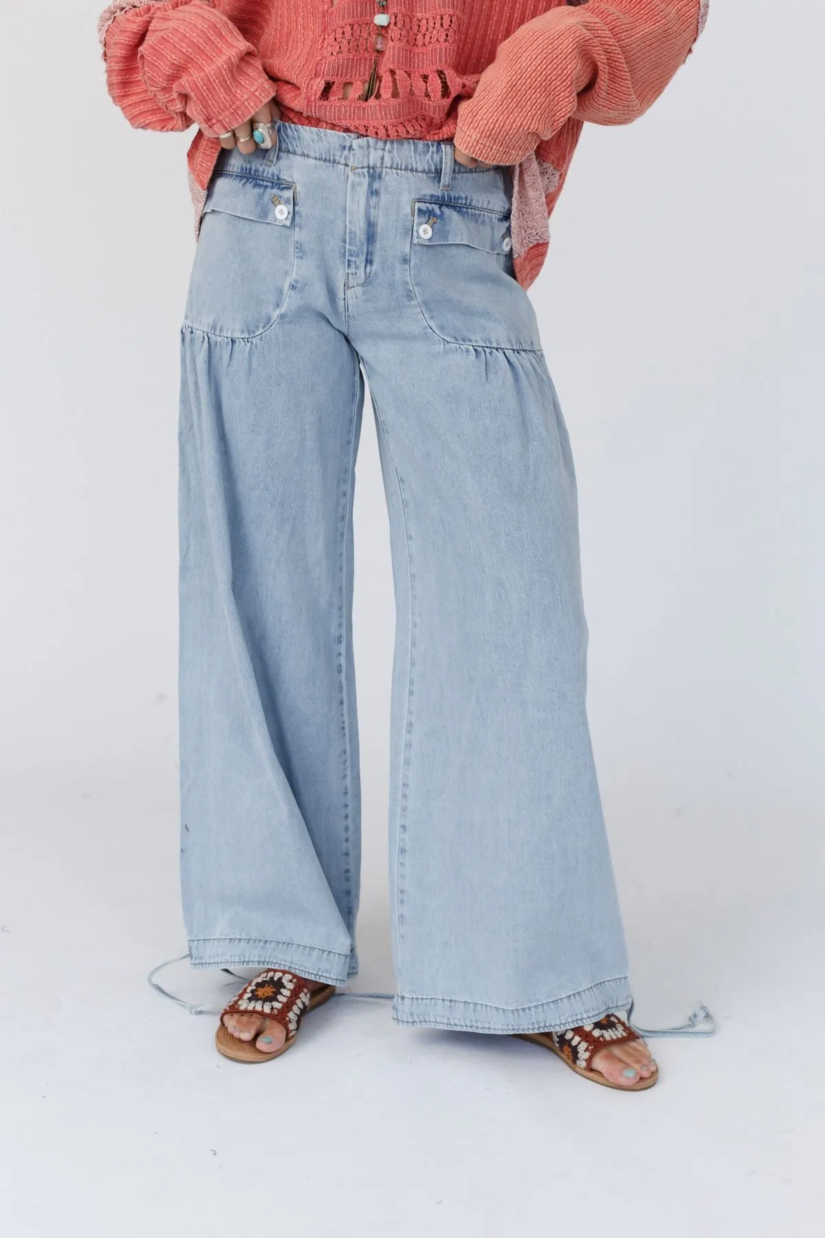 Lets Jet Set Wide Leg Pants - Light Denim