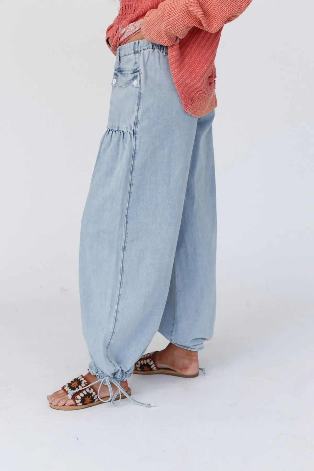 Lets Jet Set Wide Leg Pants - Light Denim