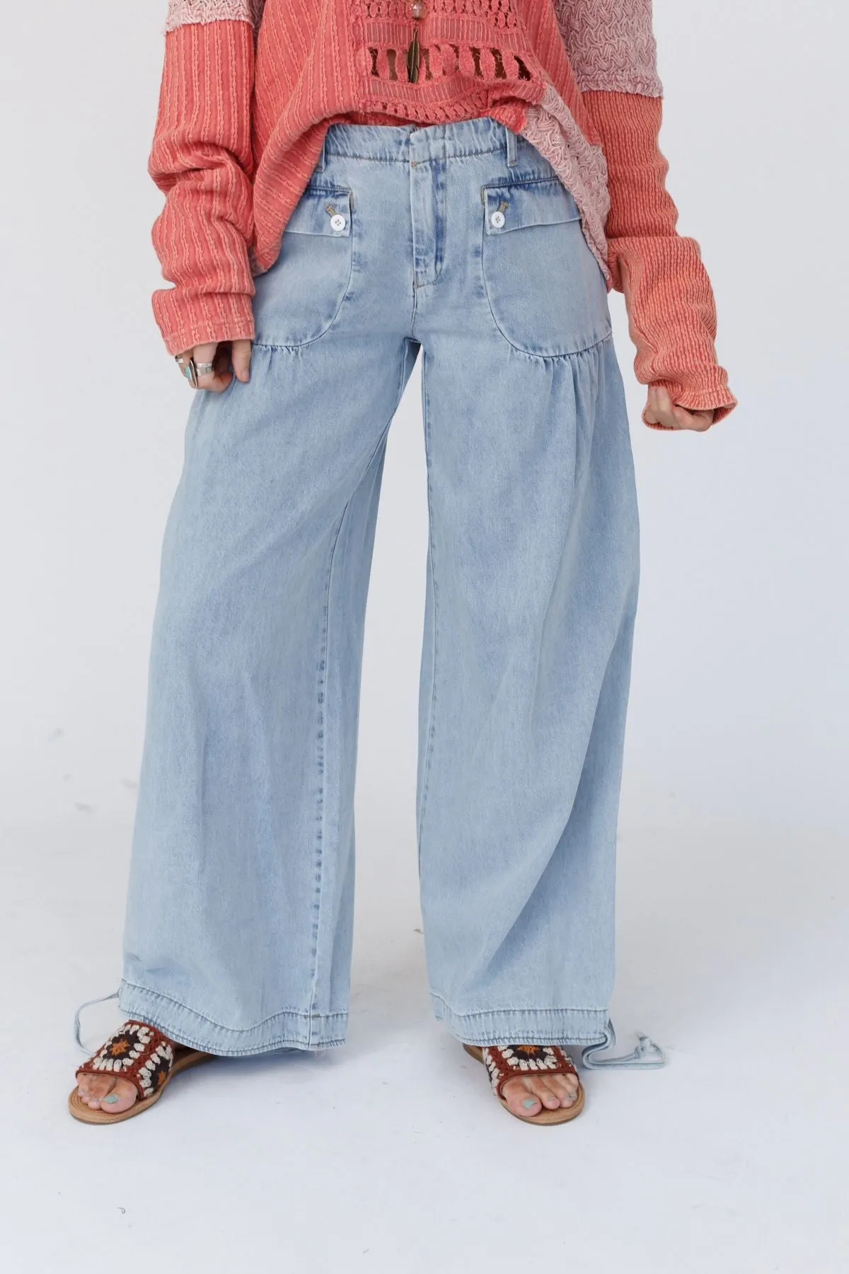 Lets Jet Set Wide Leg Pants - Light Denim