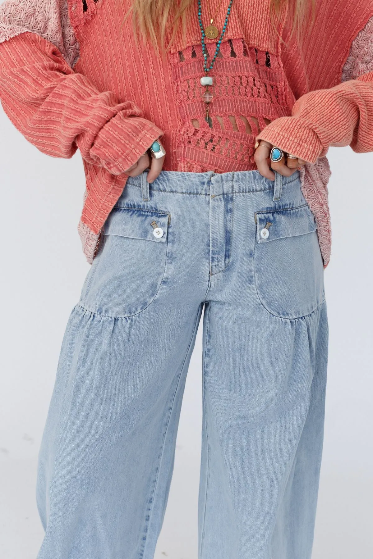 Lets Jet Set Wide Leg Pants - Light Denim