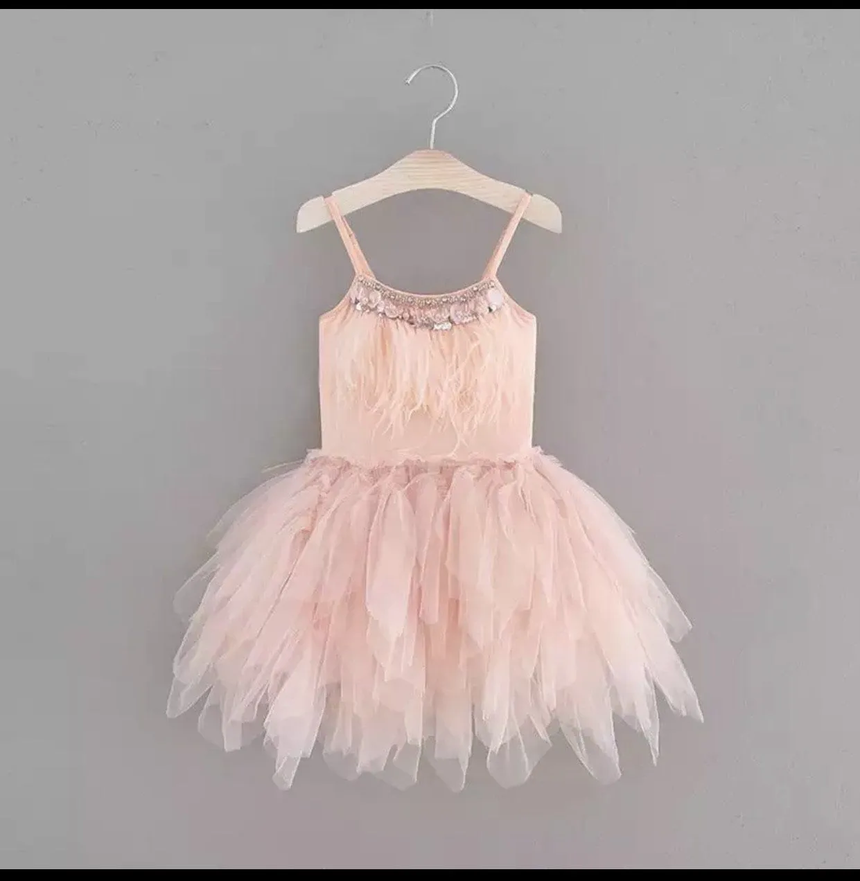 Little Princess Feathers And Ruffles Dress - Limited Edition - Priority Shipping