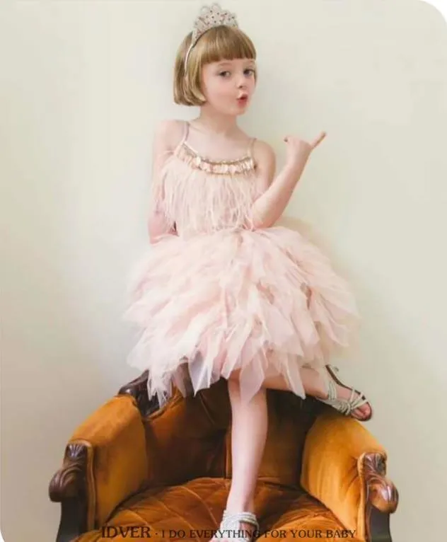 Little Princess Feathers And Ruffles Dress - Limited Edition - Priority Shipping