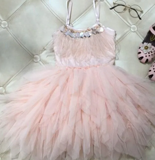 Little Princess Feathers And Ruffles Dress - Limited Edition - Priority Shipping