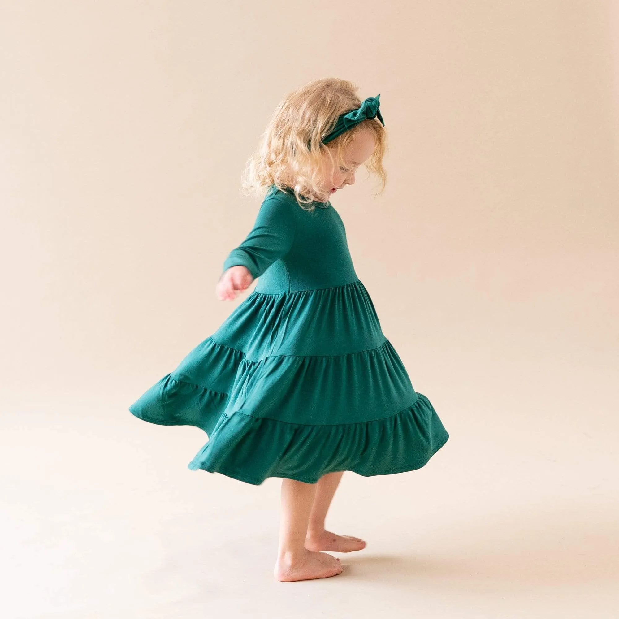 Long Sleeve Tiered Dress in Emerald