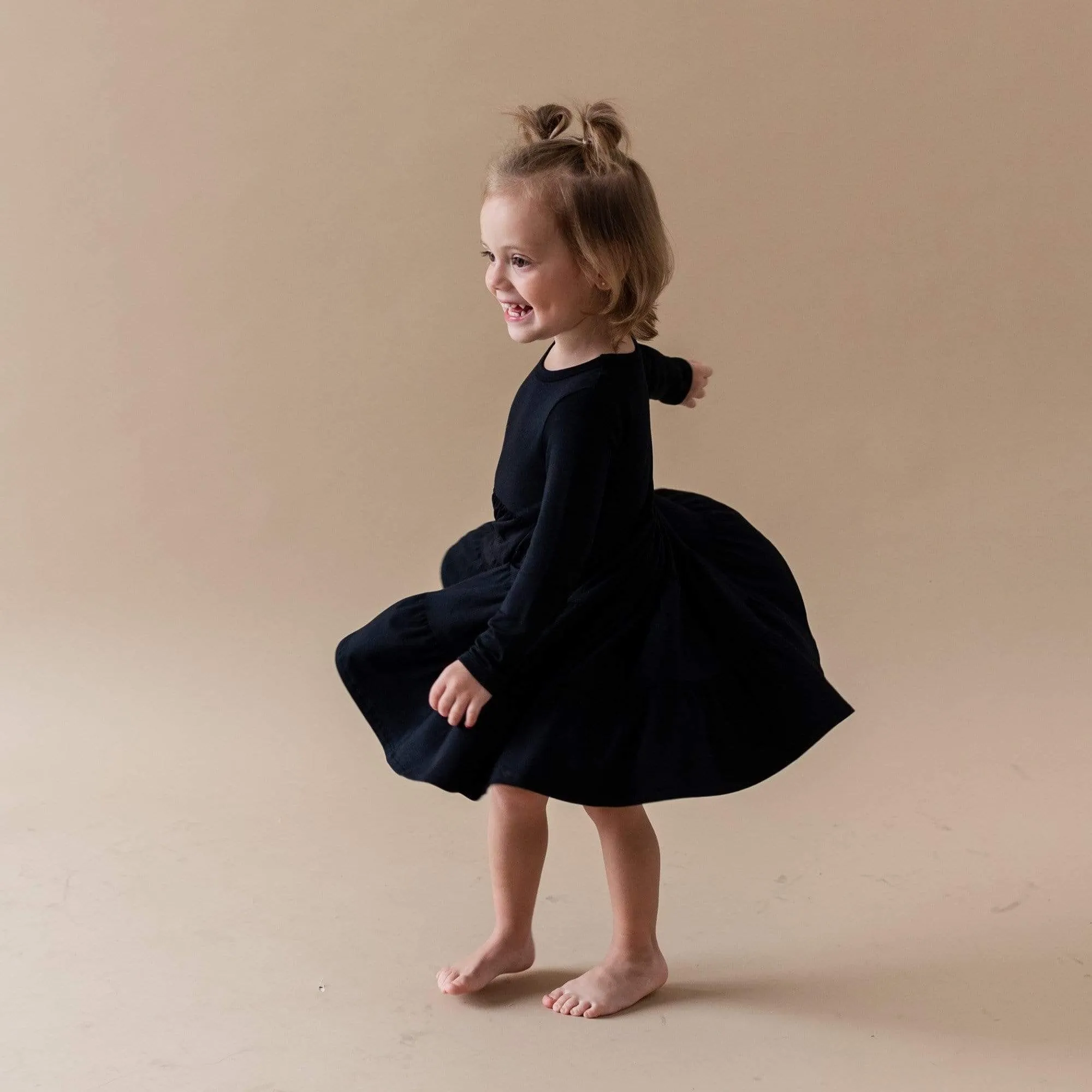 Long Sleeve Tiered Dress in Midnight