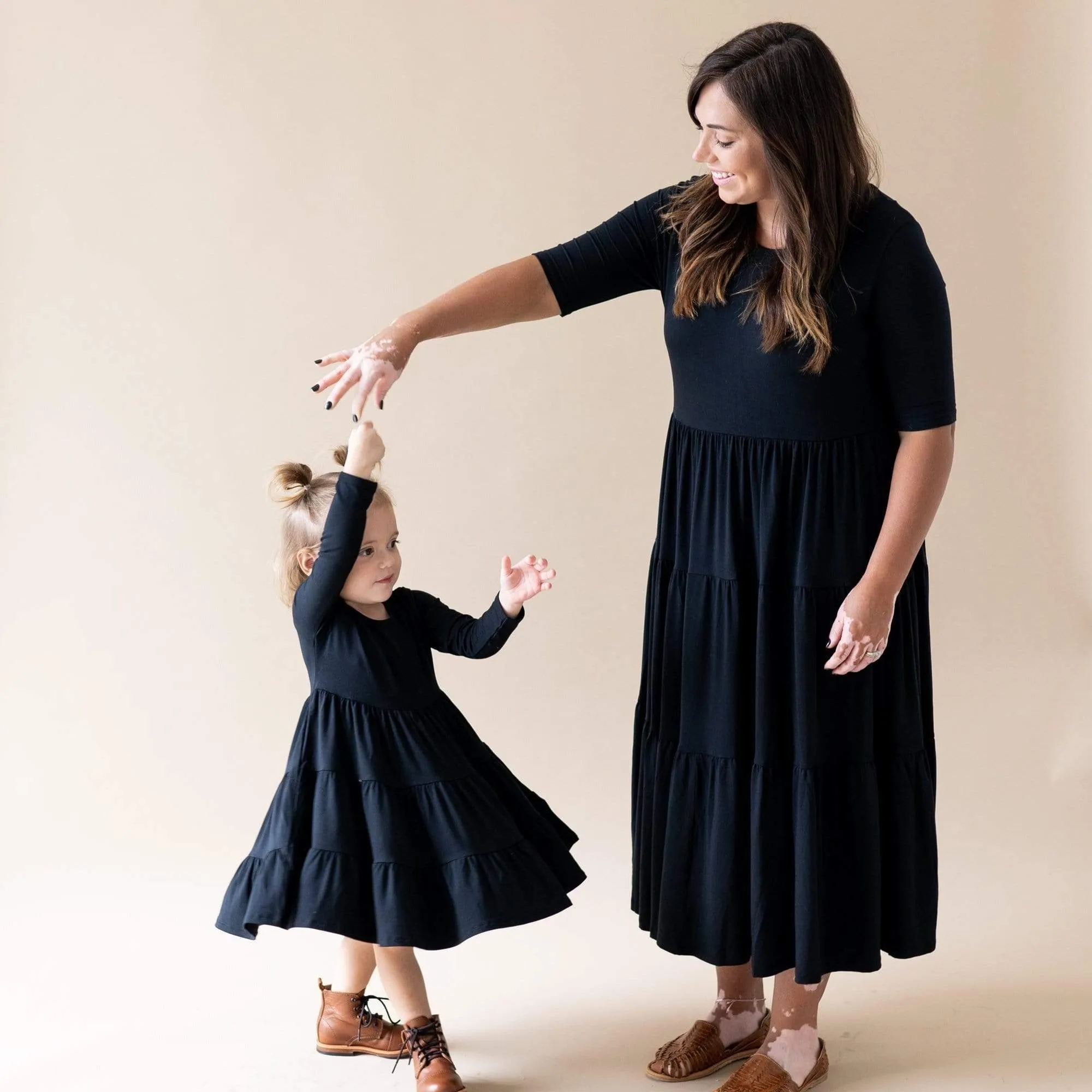 Long Sleeve Tiered Dress in Midnight