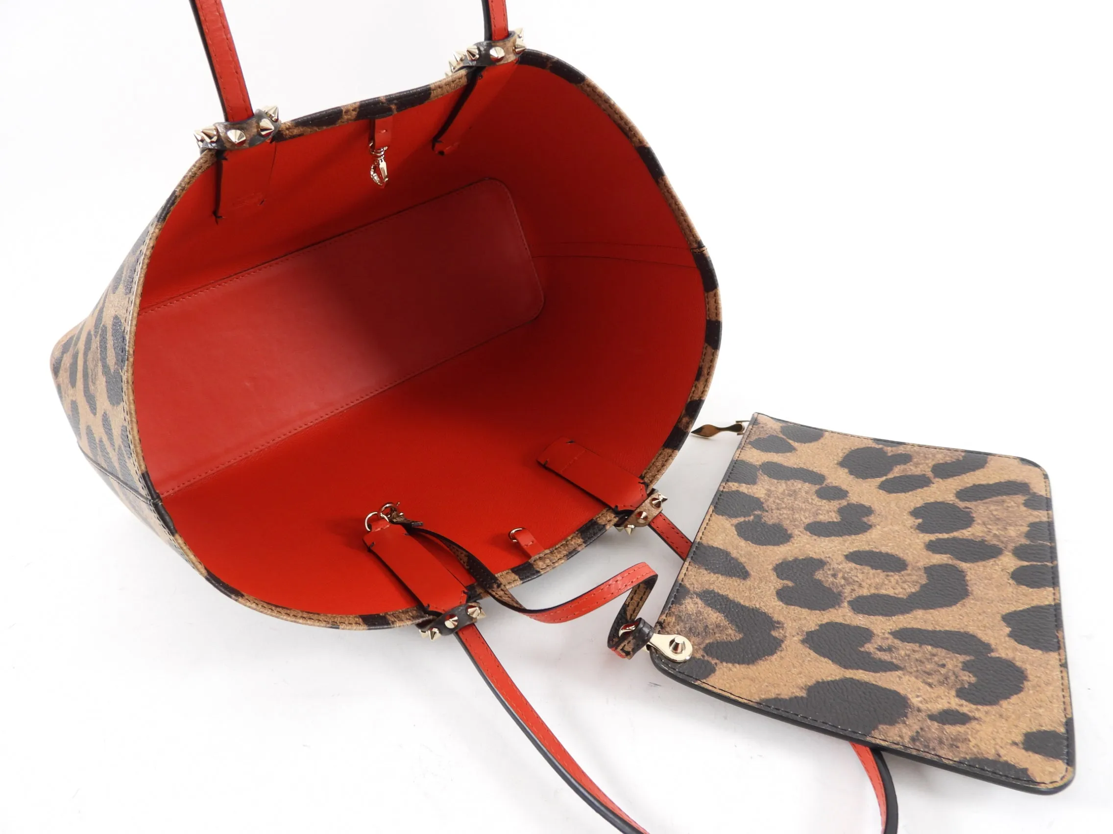 Louboutin Small Cabata Leopard and Red Lined Tote Bag