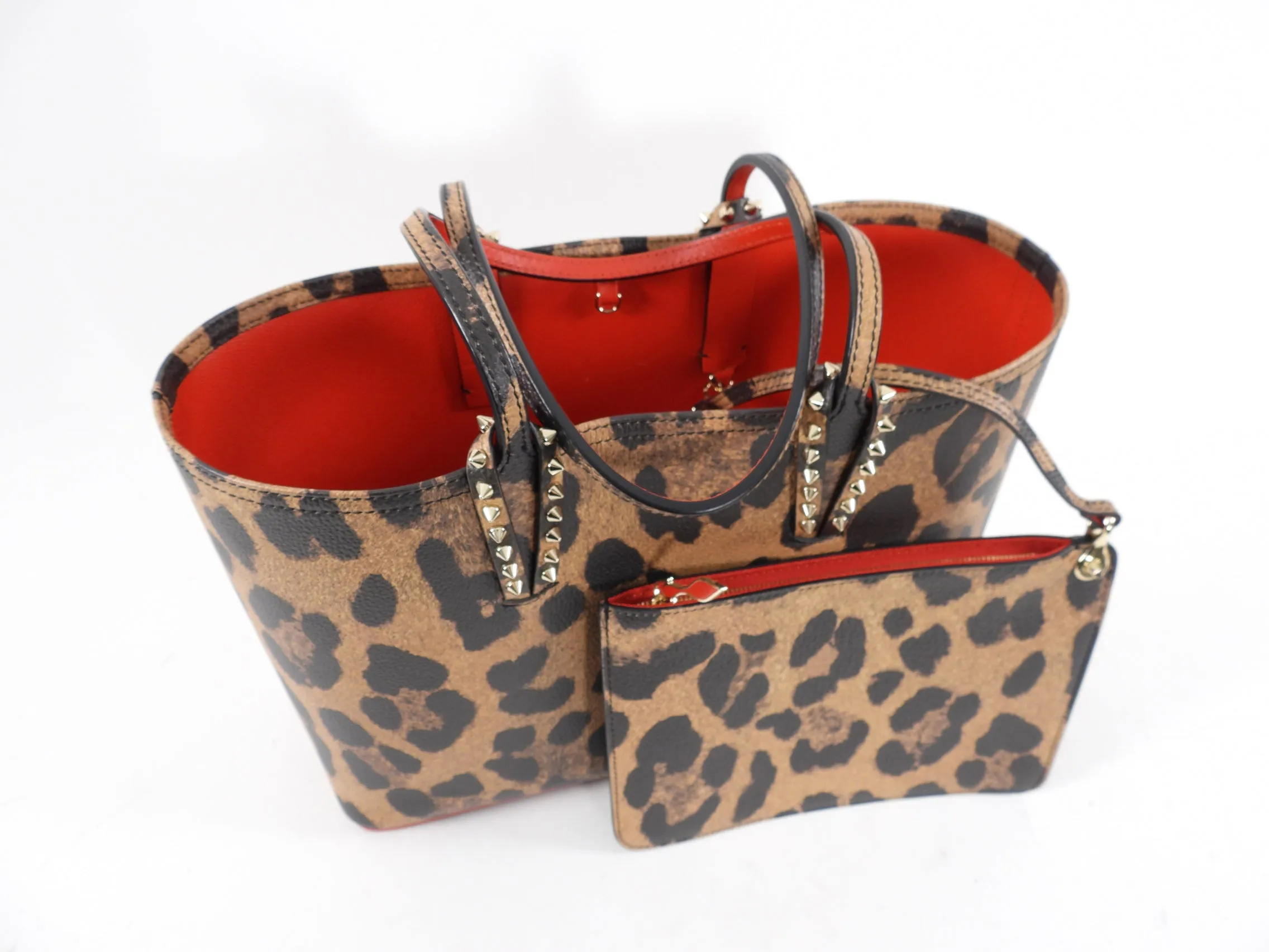 Louboutin Small Cabata Leopard and Red Lined Tote Bag