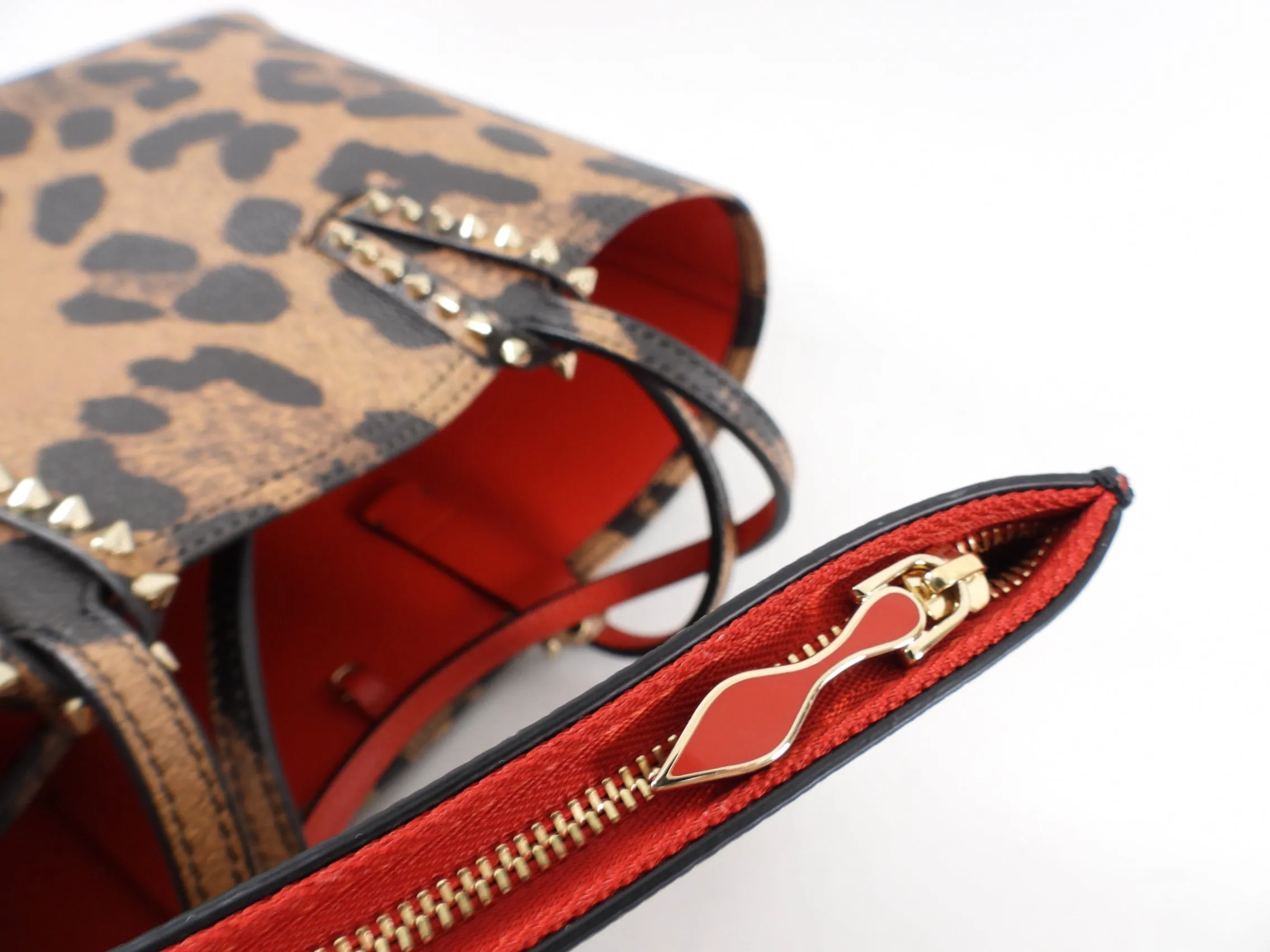 Louboutin Small Cabata Leopard and Red Lined Tote Bag