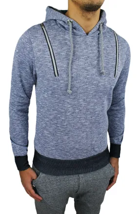 MAGLIONE FELPA UOMO CASUAL SPORT BLU SLIM FIT MAGLIA CARDIGAN ZIP CAPPUCCIO