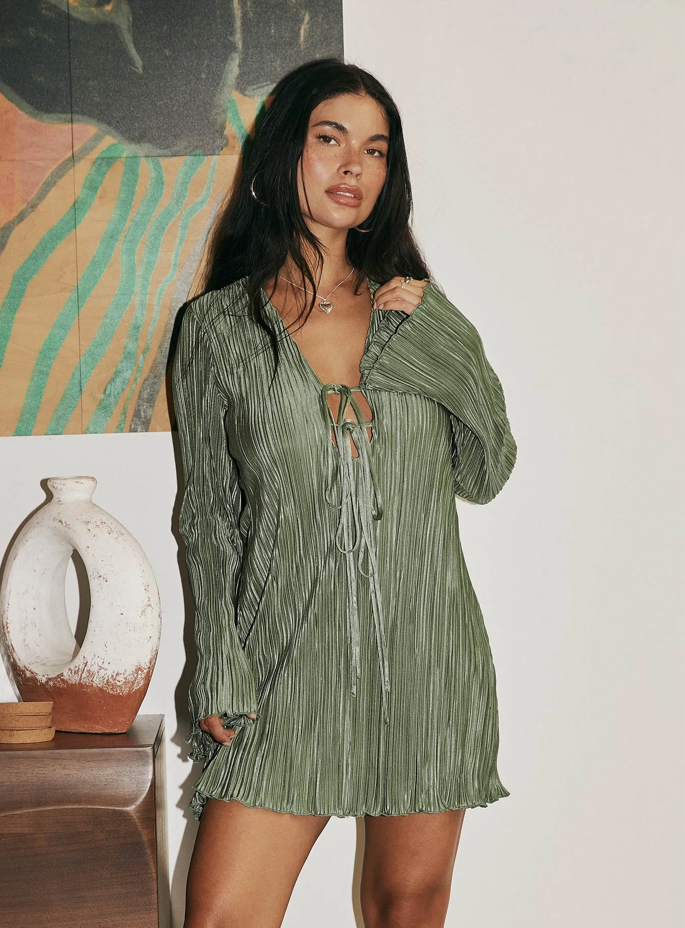 Malop Long Sleeve Mini Dress Sage