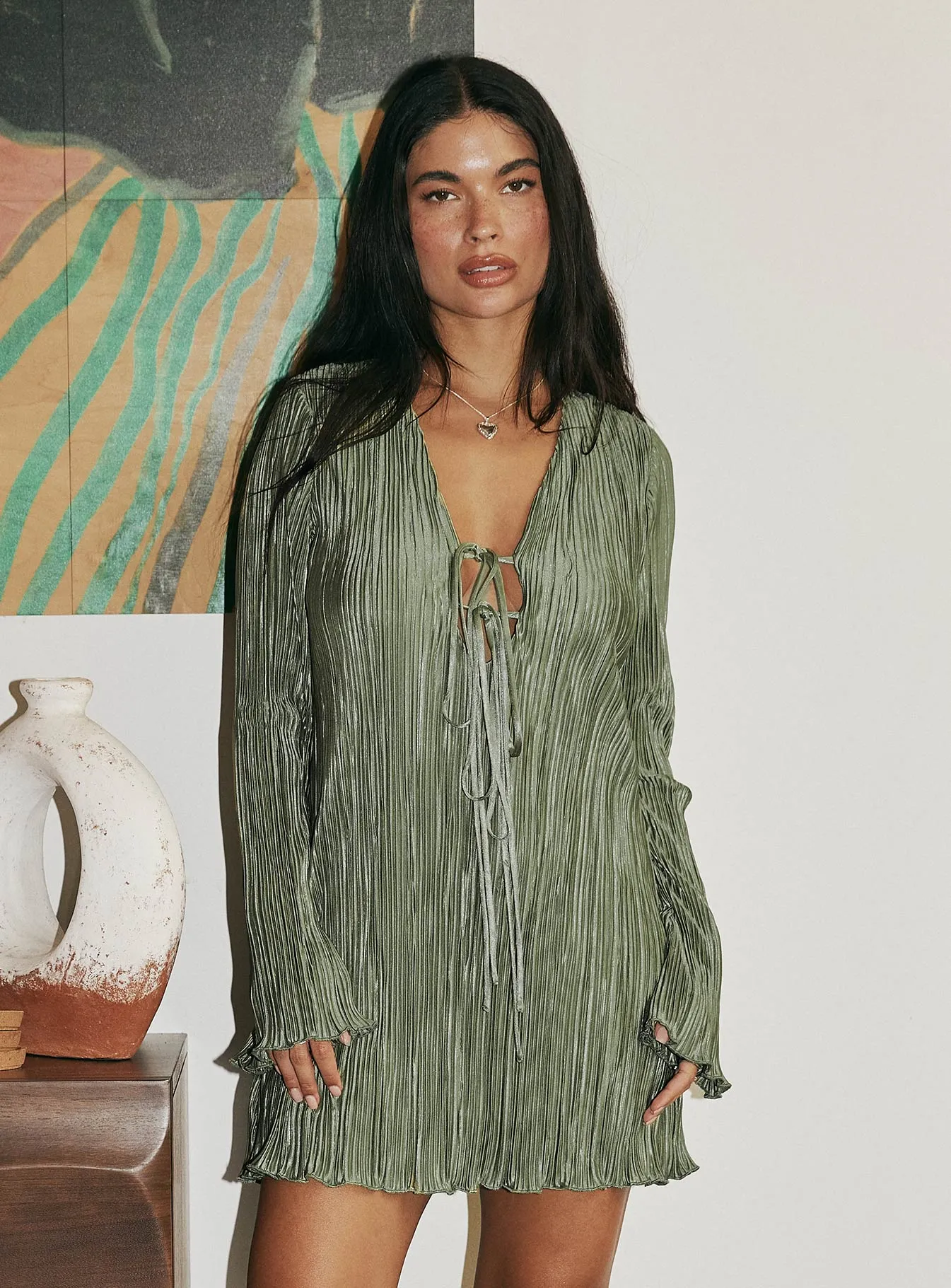 Malop Long Sleeve Mini Dress Sage