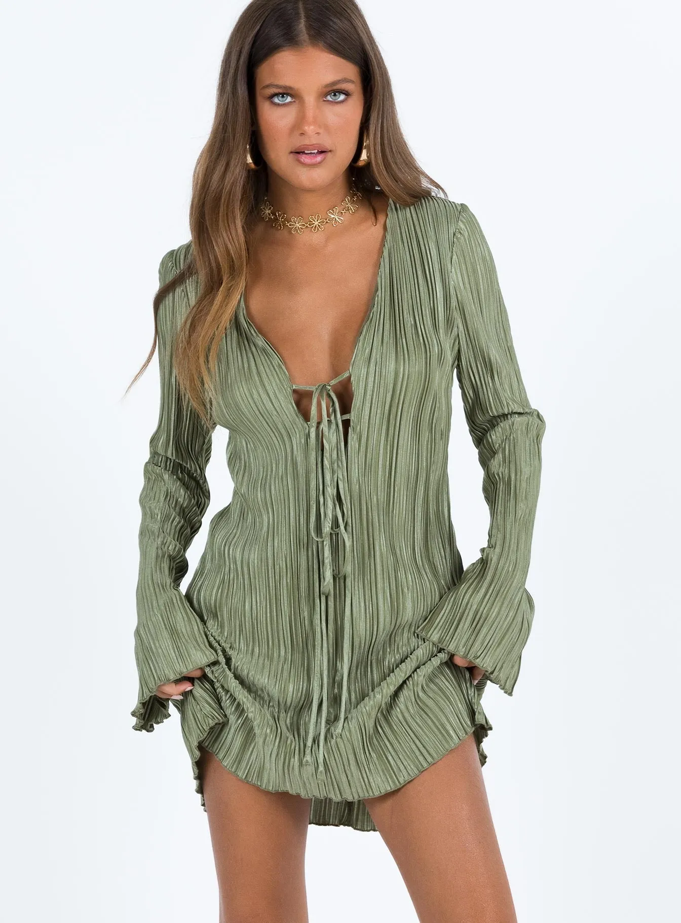 Malop Long Sleeve Mini Dress Sage