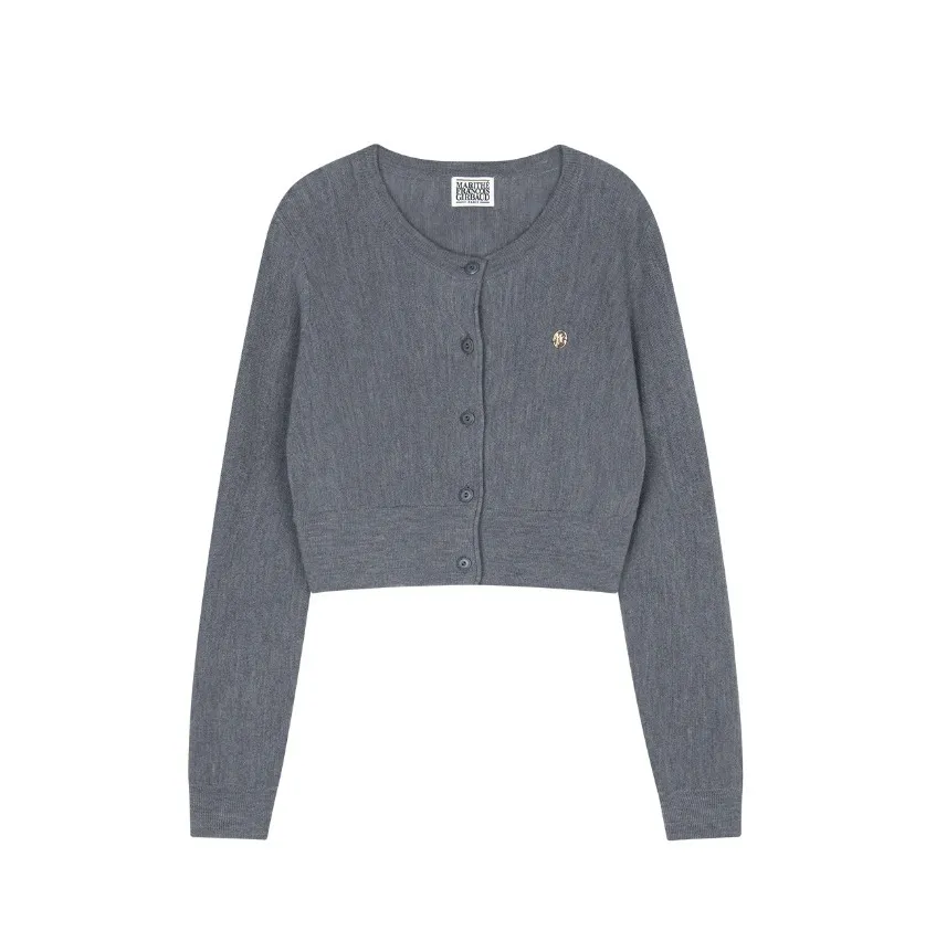 Marithe + Francois Girbaud  |[MARITHE]★W CIRCLE LOGO CROP MERINO WOOL CARDIGAN