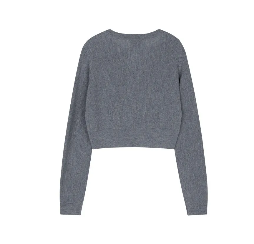 Marithe + Francois Girbaud  |[MARITHE]★W CIRCLE LOGO CROP MERINO WOOL CARDIGAN