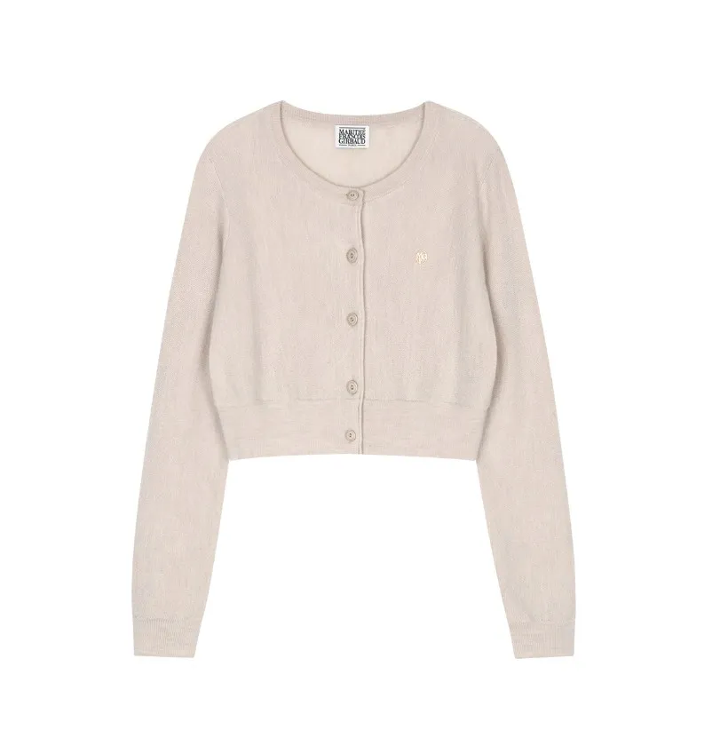 Marithe + Francois Girbaud  |[MARITHE]★W CIRCLE LOGO CROP MERINO WOOL CARDIGAN