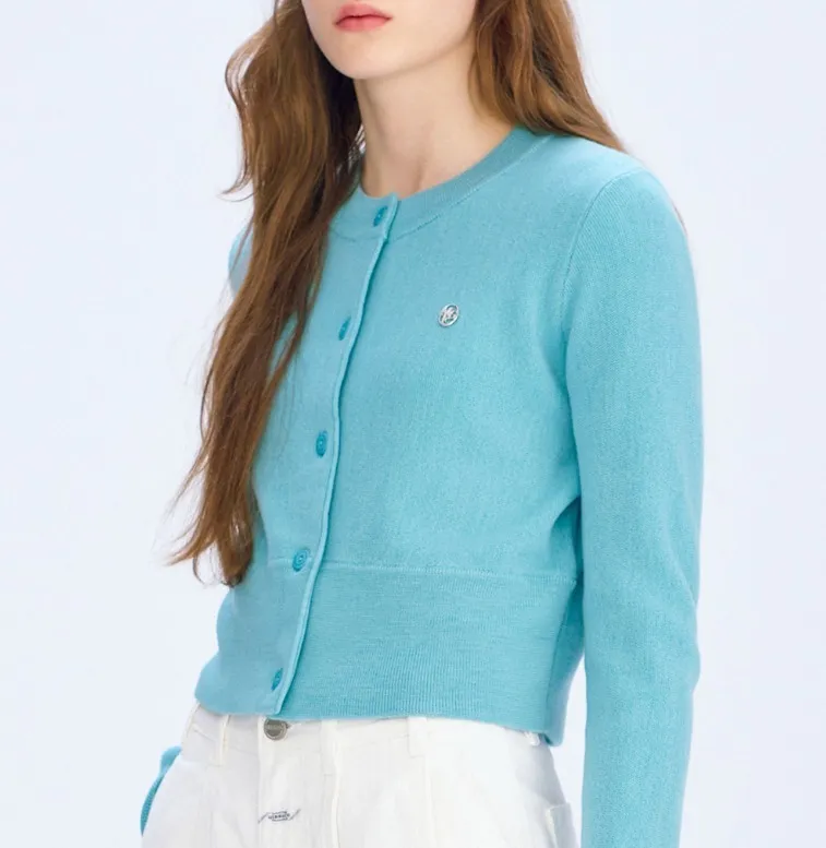 Marithe + Francois Girbaud  |[MARITHE]★W CIRCLE LOGO CROP MERINO WOOL CARDIGAN