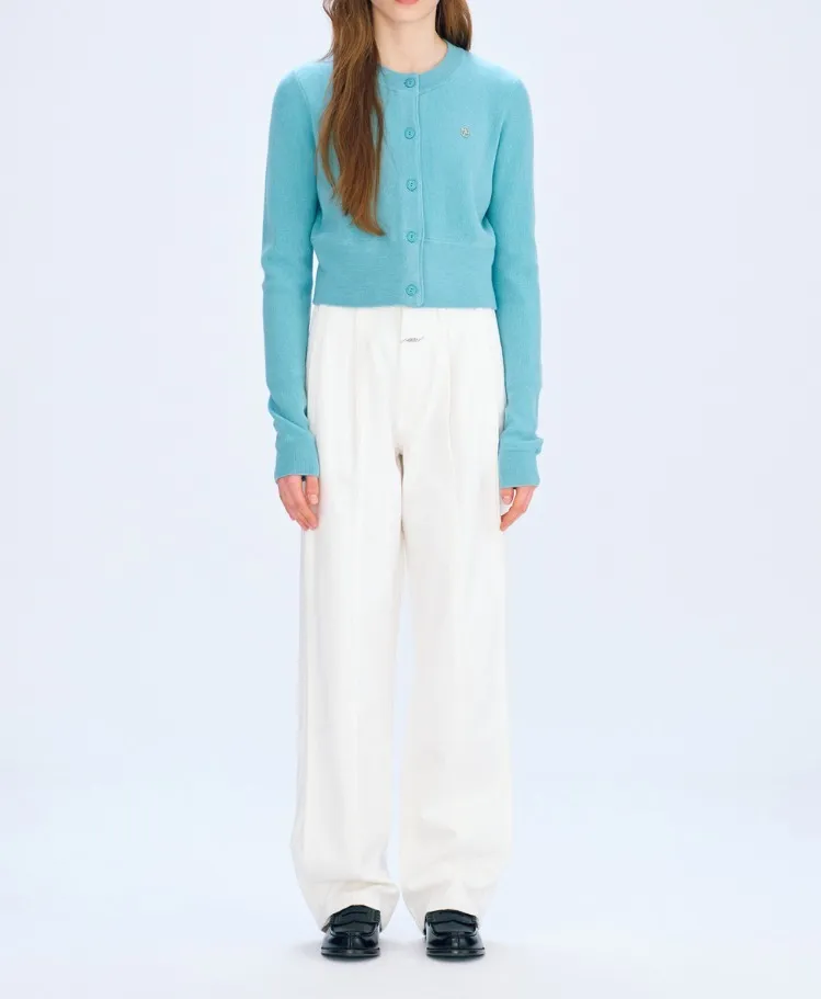 Marithe + Francois Girbaud  |[MARITHE]★W CIRCLE LOGO CROP MERINO WOOL CARDIGAN