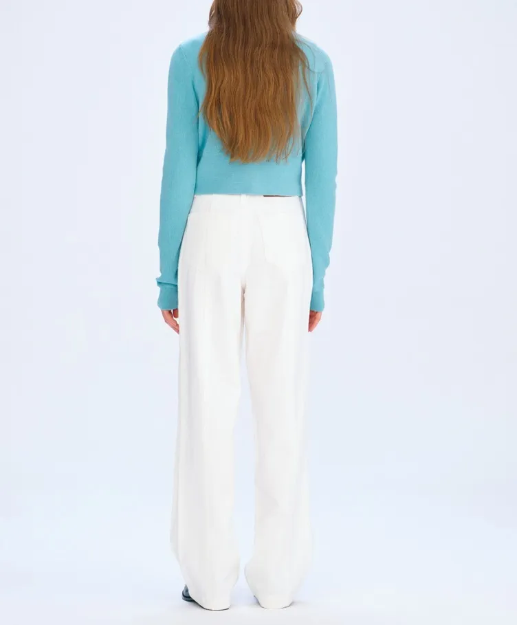 Marithe + Francois Girbaud  |[MARITHE]★W CIRCLE LOGO CROP MERINO WOOL CARDIGAN