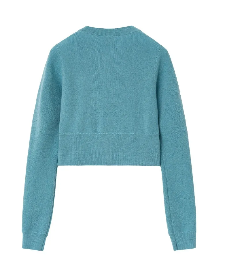 Marithe + Francois Girbaud  |[MARITHE]★W CIRCLE LOGO CROP MERINO WOOL CARDIGAN