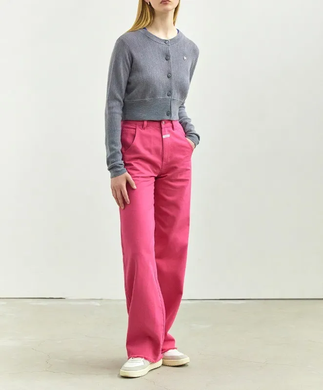 Marithe + Francois Girbaud  |[MARITHE]★W CIRCLE LOGO CROP MERINO WOOL CARDIGAN