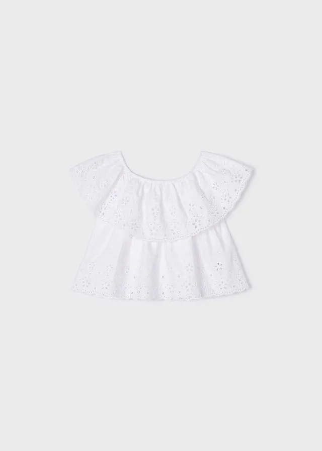 Mayoral Embroidered knit blouse for girl - White