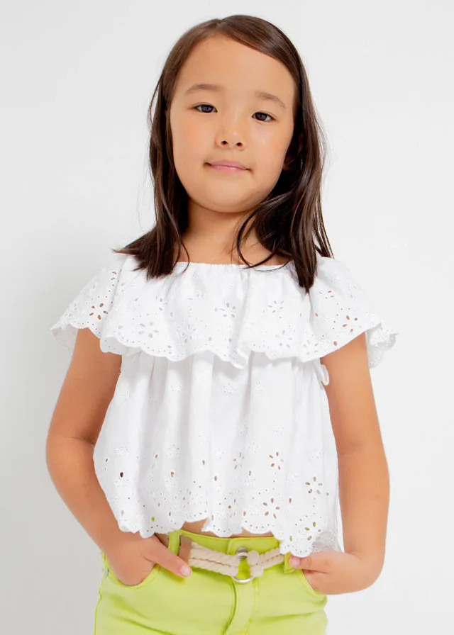 Mayoral Embroidered knit blouse for girl - White