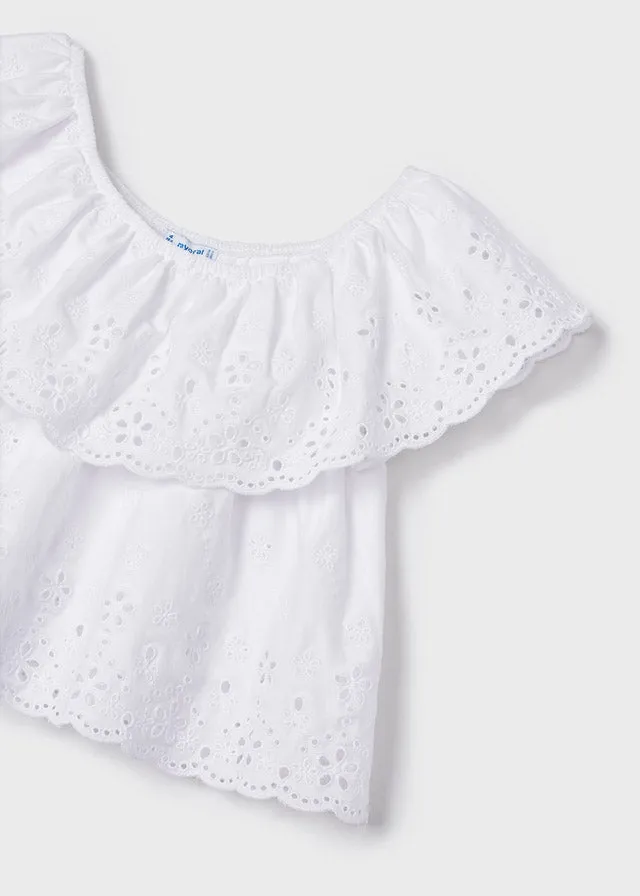 Mayoral Embroidered knit blouse for girl - White