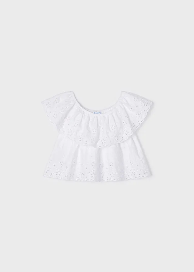 Mayoral Embroidered knit blouse for girl - White