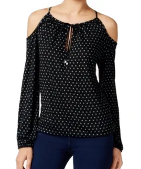 Michael Kors Women's Davis Dot print Cold shoulder Peasant Top Blue Size X-Large