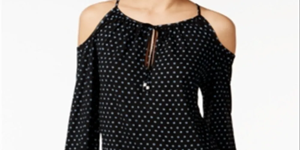 Michael Kors Women's Davis Dot print Cold shoulder Peasant Top Blue Size X-Large