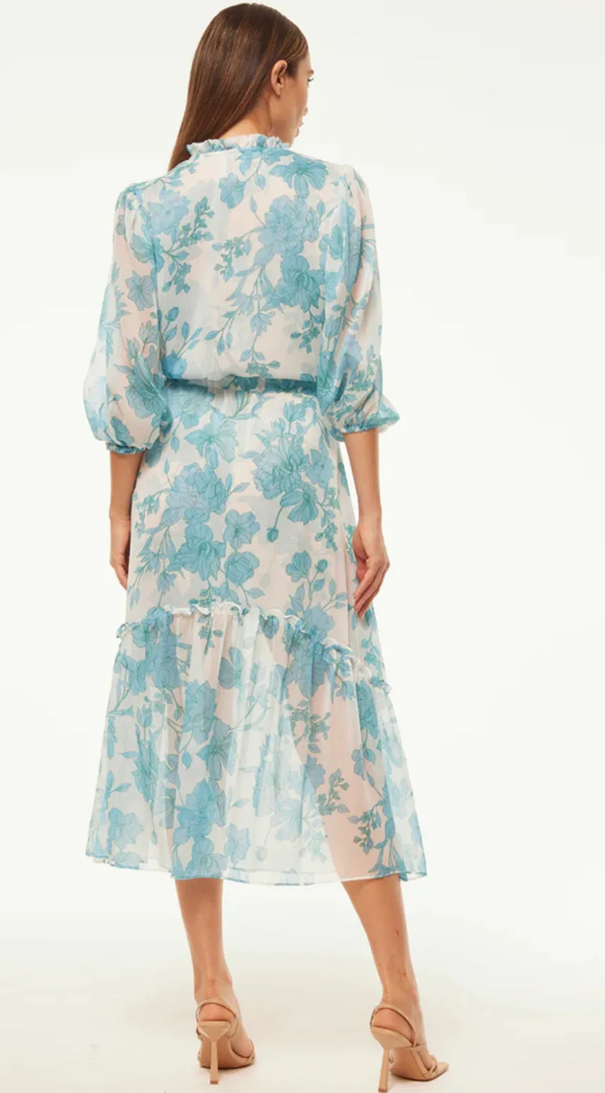 Misa - Olivia Dress - Turquoise Flora Chiffon