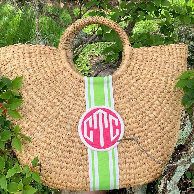 Monogram Medium Cape Cod Straw Basket Bag