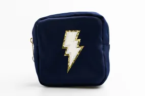 Navy Small Nylon Pouch with white lightning bolt patch