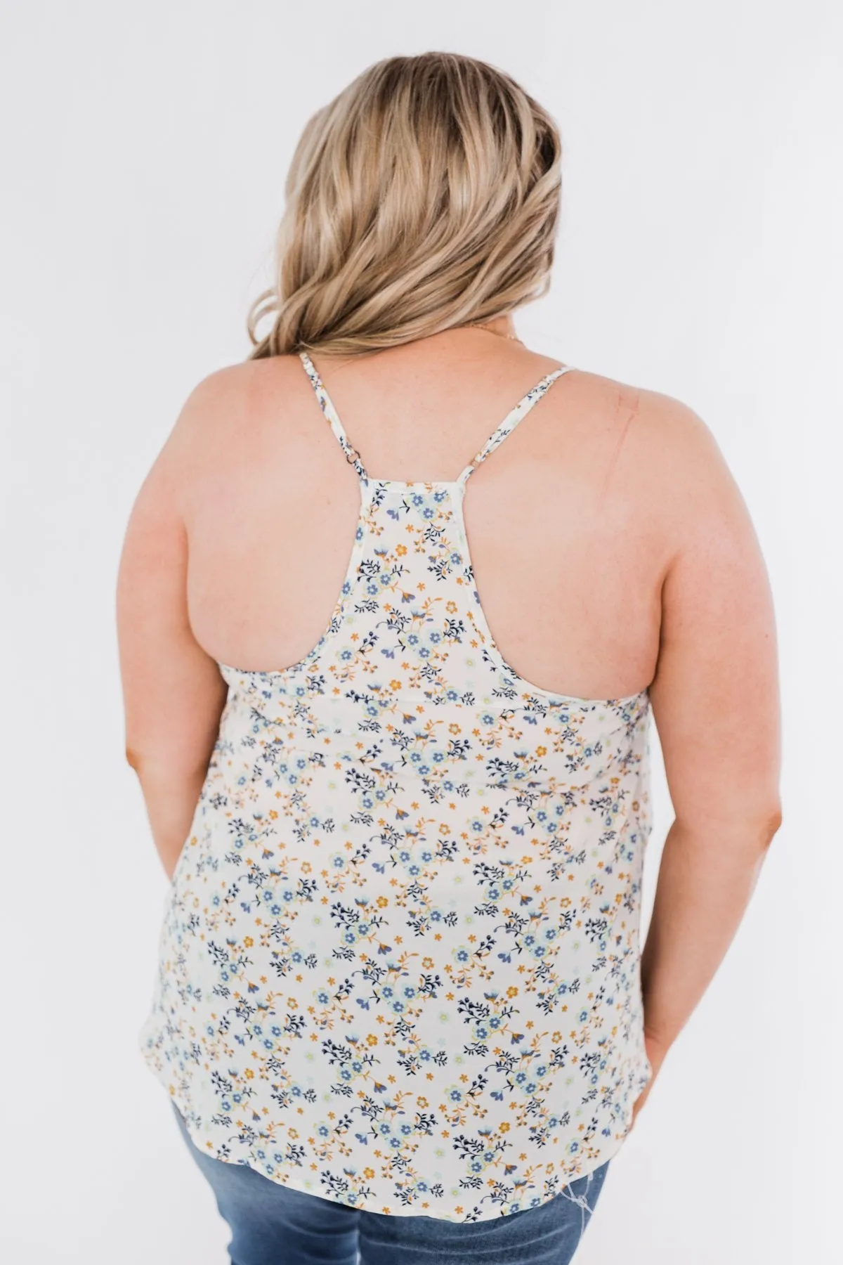 Next Best Thing Floral Racerback Tank Top- Off White