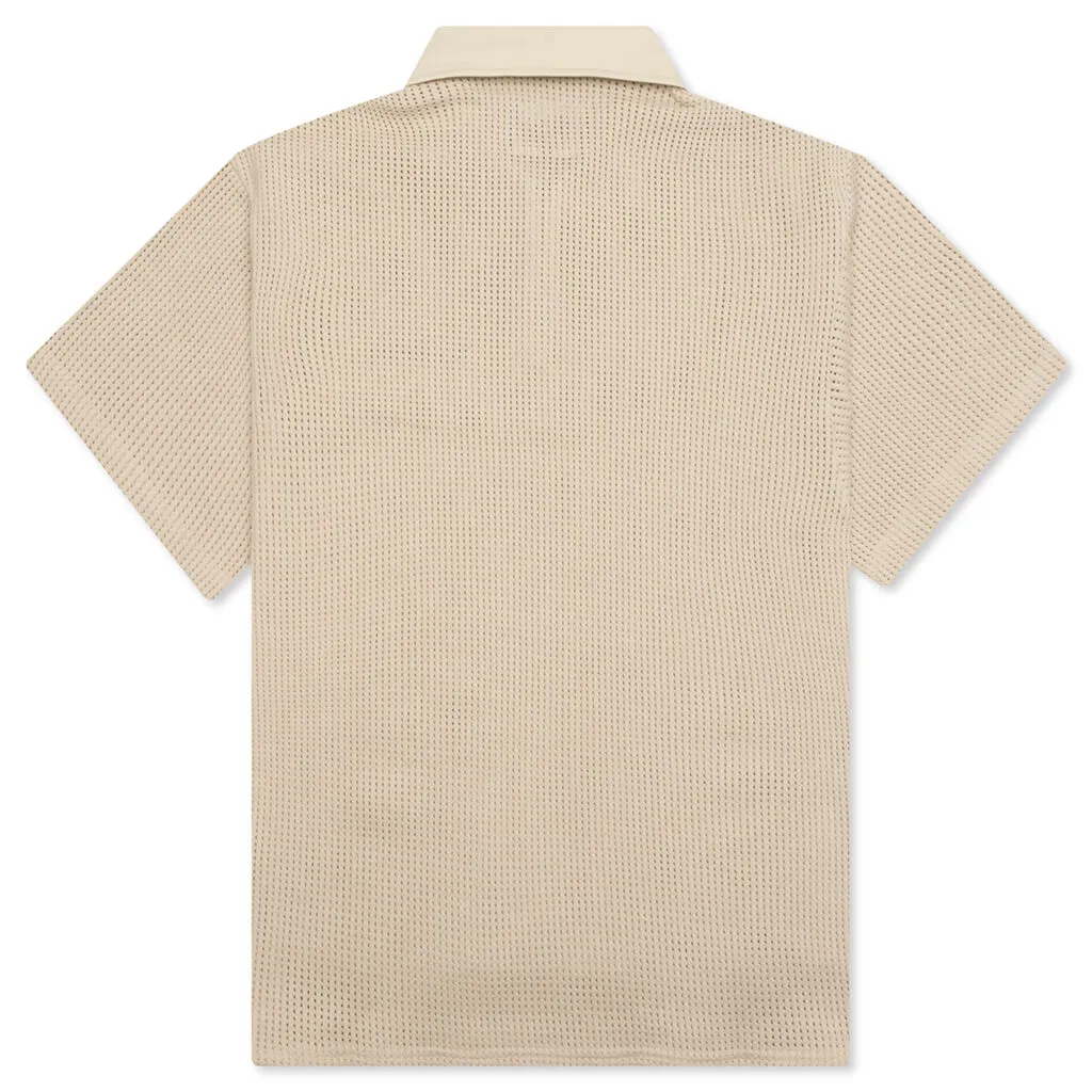 Open Knit Embroidered Polo - Cream