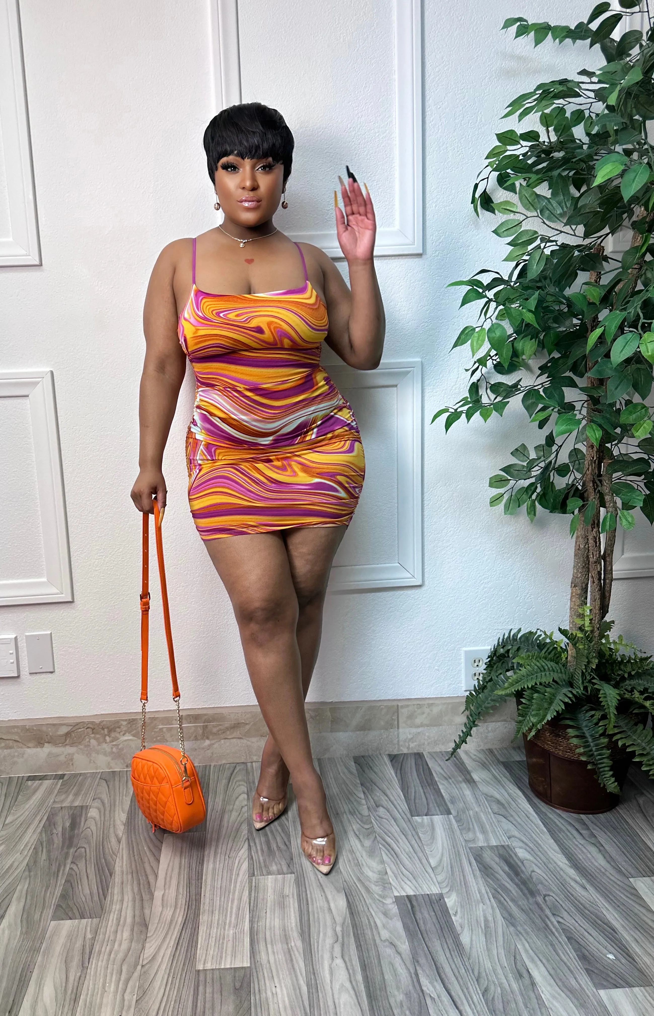 Orange Multi color Meki Dress