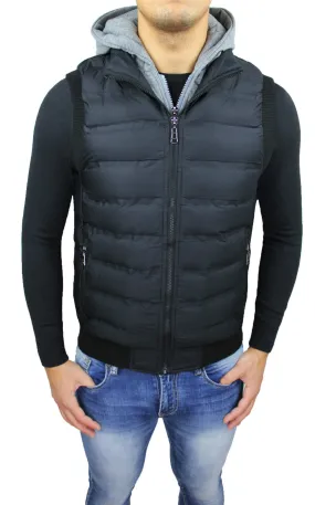 PIUMINO UOMO SMANICATO GILET NERO SLIM FIT BOMBER CARDIGAN CON FELPA CAPPUCCIO